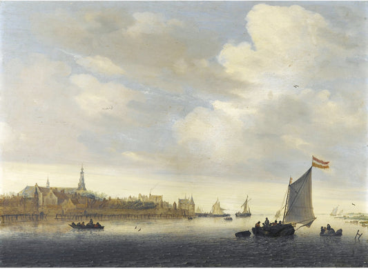 A river view with the town of Weesp, vintage artwork by Salomon van Ruysdael, 12x8" (A4) Poster
