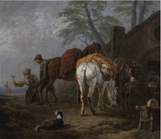 At the Blacksmith, vintage artwork by Pieter van Bloemen, 12x8" (A4) Poster