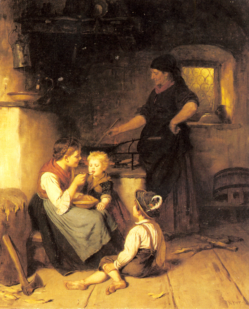 Feeding the Baby , vintage artwork by Rudolf Epp, 12x8" (A4) Poster