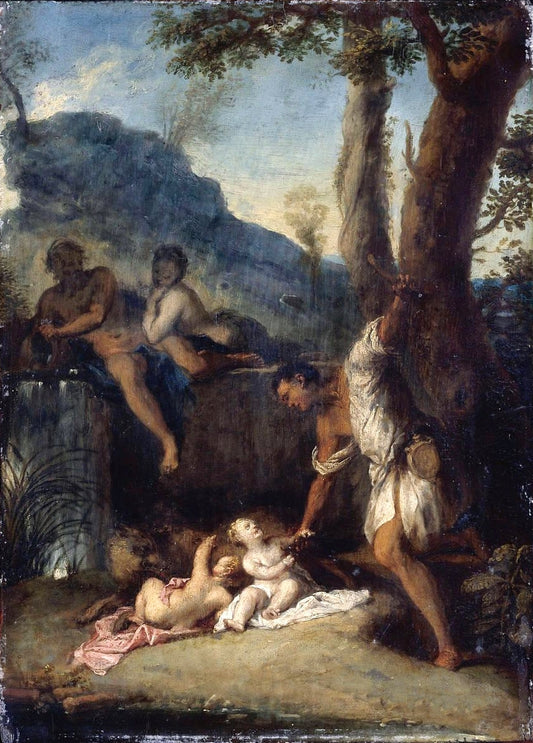 Faustulus Saving Romulus and Remus, vintage artwork by Nicolas Vleughels, 12x8" (A4) Poster