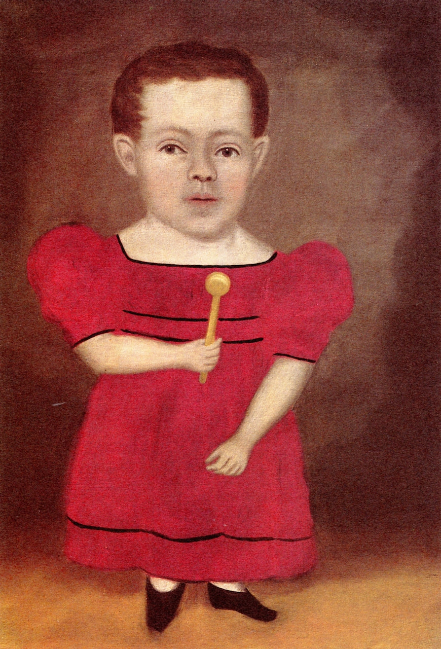 Dwarfed Boy in Red Dress Holding Rattle, vintage artwork by Erastus Salisbury Field, A3 (16x12") Poster Print