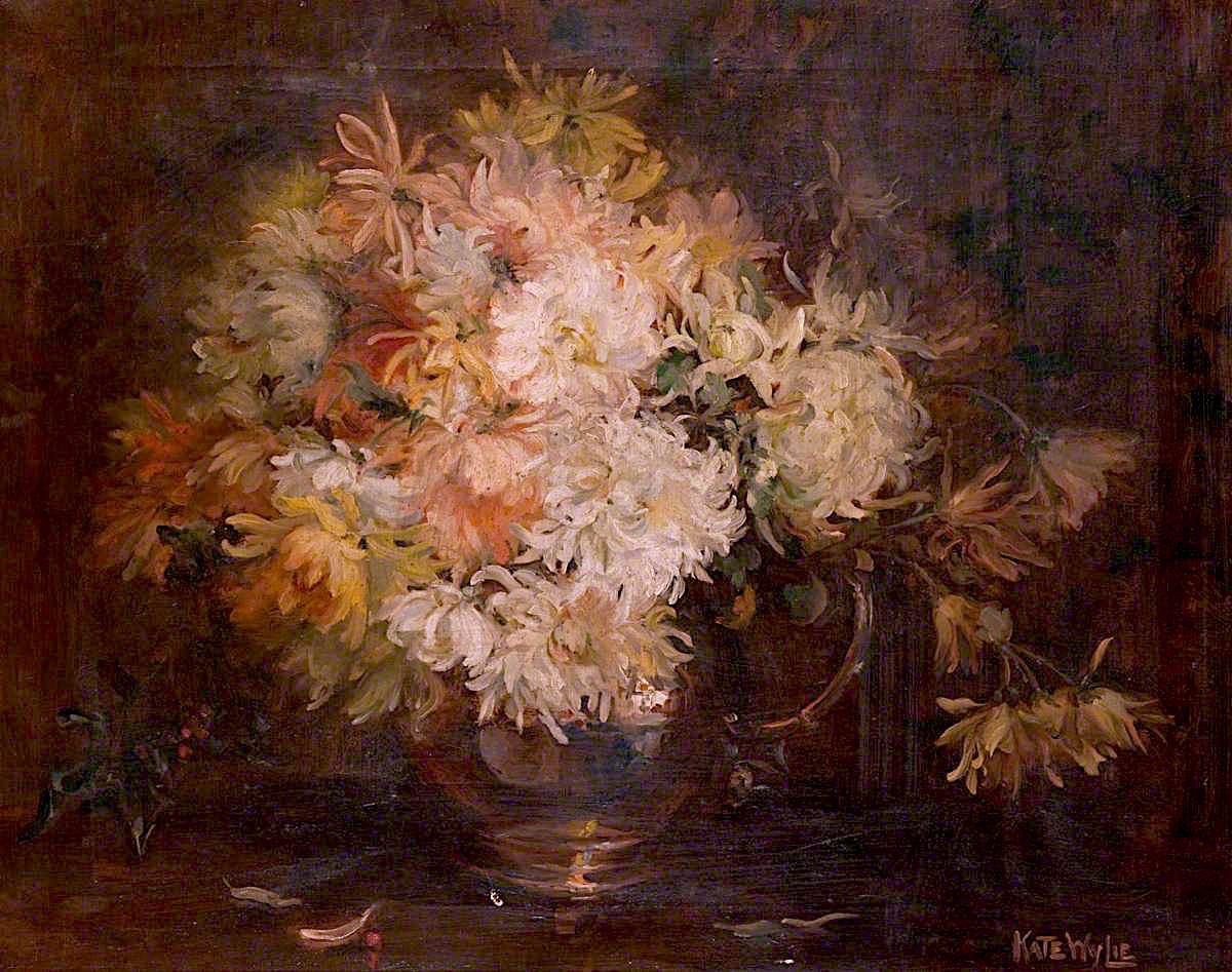 Chrysanthemums in an Earthenware Pot by Kate Wylie,16x12(A3) Poster