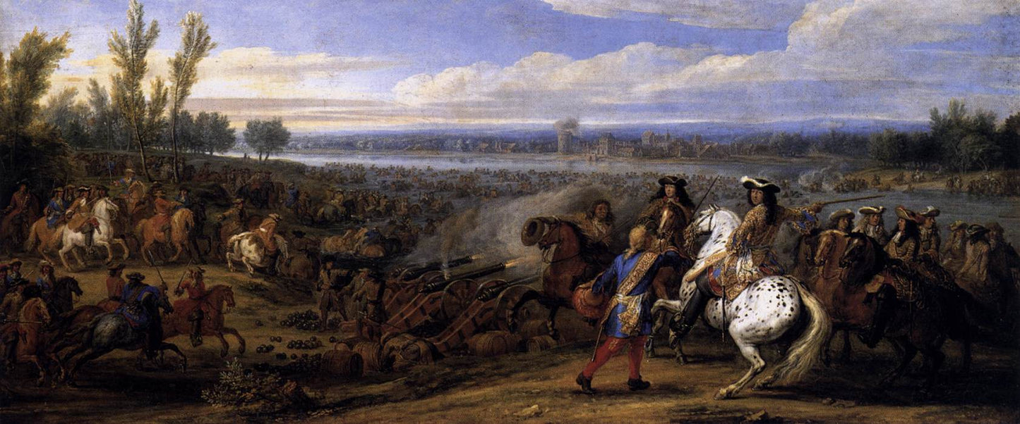 Crossing the Rhine, vintage artwork by Adam Frans van der Meulen, 12x8" (A4) Poster