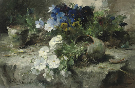 White and Blue Violets, vintage artwork by Frans Mortelmans, 12x8" (A4) Poster