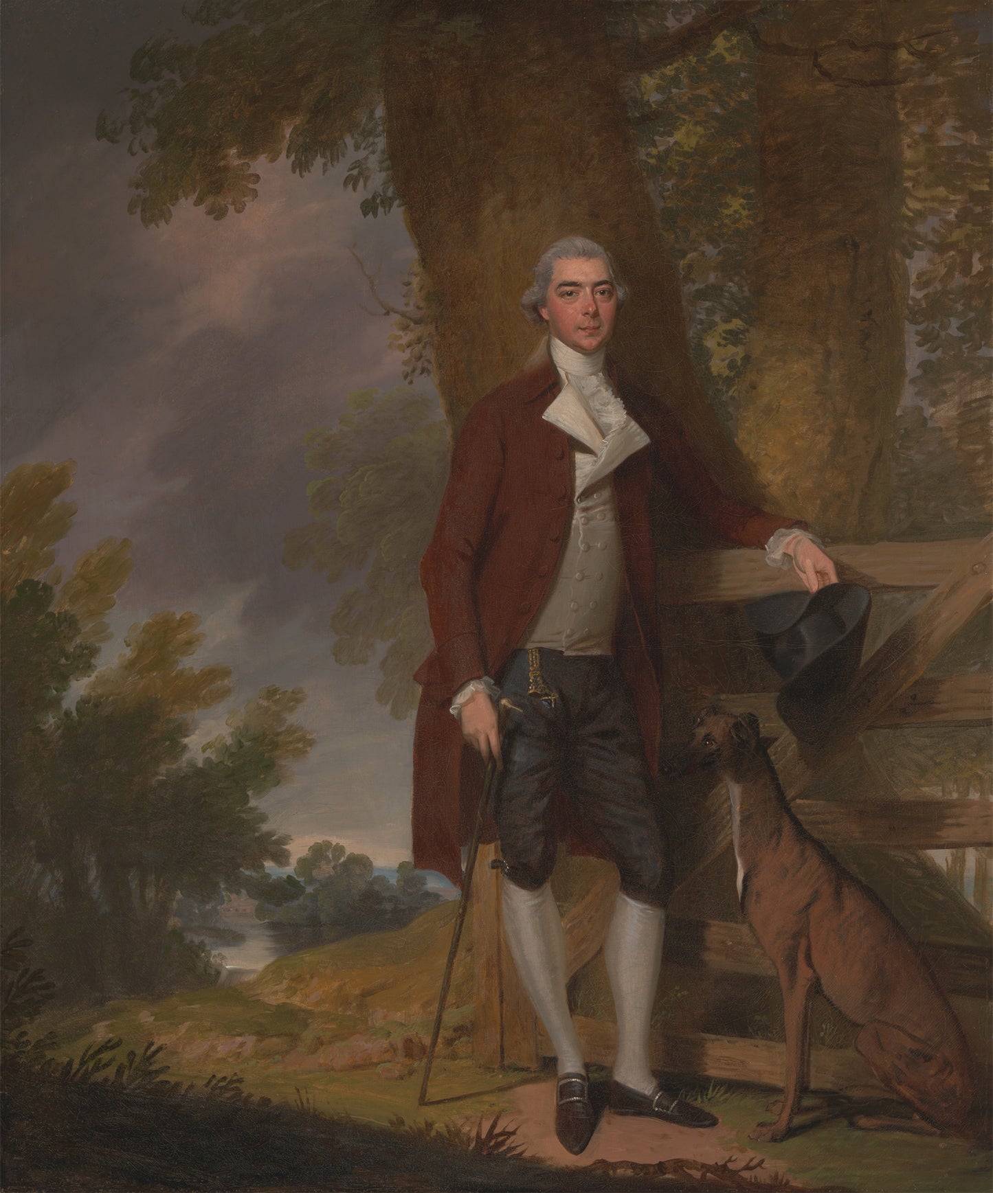 A Gentleman and his Dog in a Landscape, vintage artwork by Francis Wheatley, 12x8" (A4) Poster