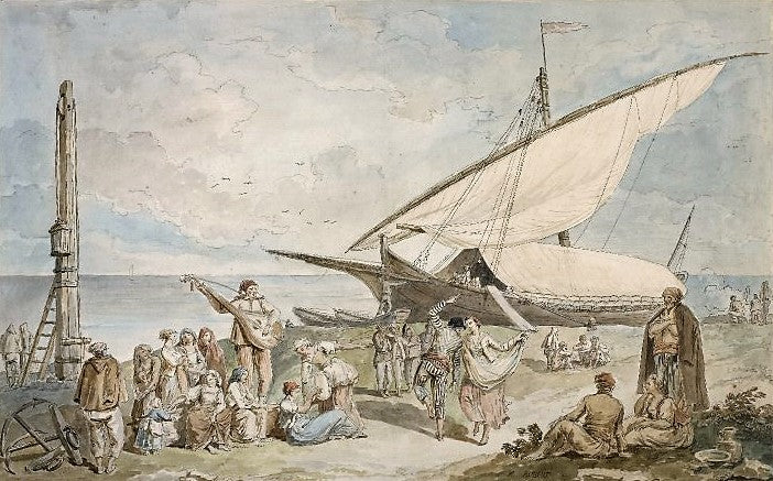Costal scene at Fiumicino, vintage artwork by Hubert Robert, 12x8" (A4) Poster