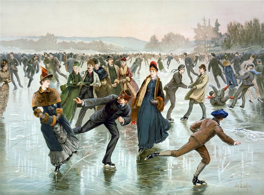 Skating, vintage artwork by Henry Sandham, 12x8" (A4) Poster