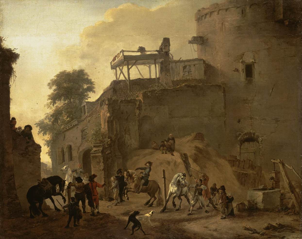 Manege Riding in the Open Air, vintage artwork by Philips Wouwerman, 12x8" (A4) Poster