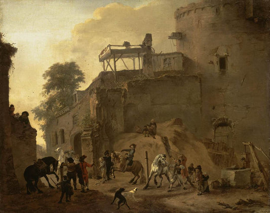Manege Riding in the Open Air, vintage artwork by Philips Wouwerman, 12x8" (A4) Poster