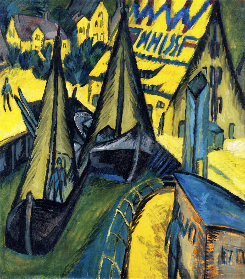Burgstaaken Harbor, Fehmarn, vintage artwork by Ernst Ludwig Kirchner, 12x8" (A4) Poster