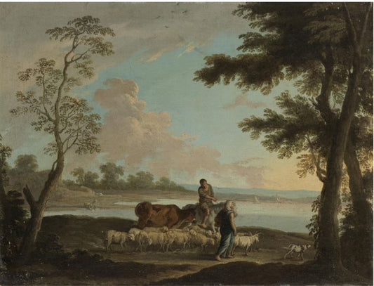 Herders and Animals in a Landscape, vintage artwork by Andrea Locatelli, 12x8" (A4) Poster