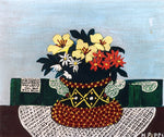 Flowers with Four Doilies, vintage artwork by Horace Pippin, 12x8" (A4) Poster