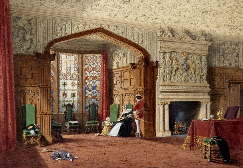 An Elizabethan Room at Lyme Hall, Cheshire, vintage artwork by Joseph Nash, A3 (16x12") Poster Print