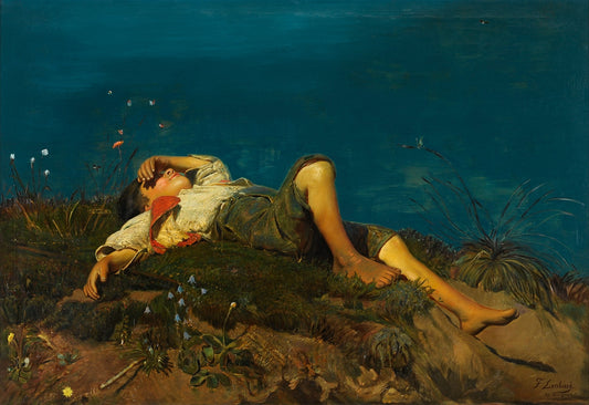 The Summer Meadow (Hirtenknabe), vintage artwork by Franz von Lenbach, 12x8" (A4) Poster