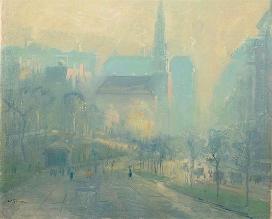 Park Street Church with View of Boston Common, vintage artwork by Arthur Clifton Goodwin, 12x8" (A4) Poster