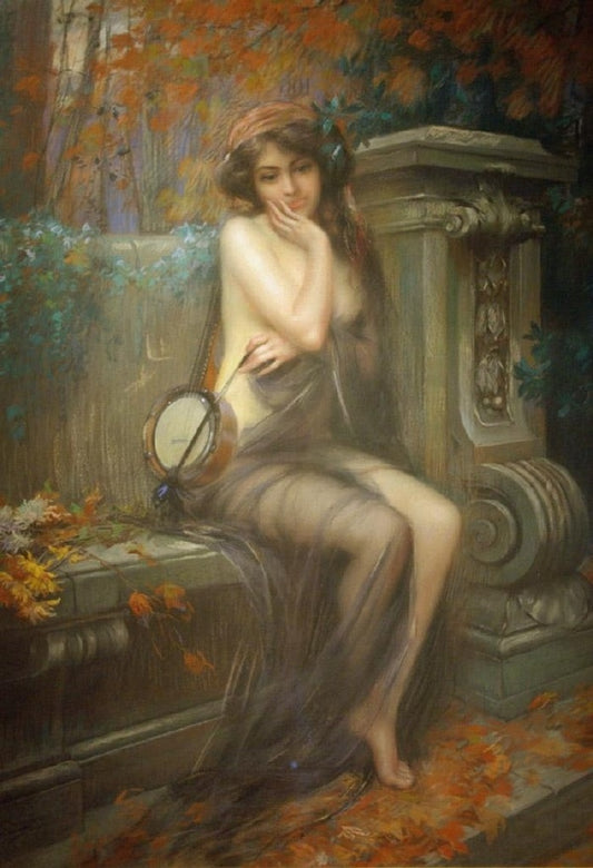 The Muse of Autumn, vintage artwork by Delphin Enjolras, 12x8" (A4) Poster