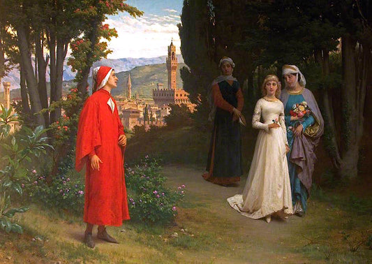 First Meeting of Dante and Beatrice, vintage artwork by Raffaelle Giannetti, 12x8" (A4) Poster