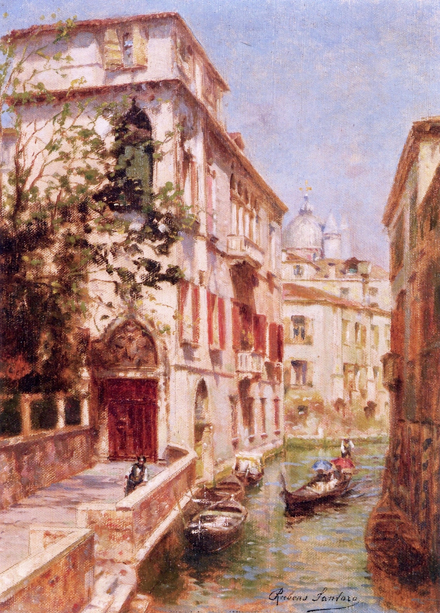 View of a Gondola on a Canal, Venice by Rubens Santoro,A3(16x12")Poster