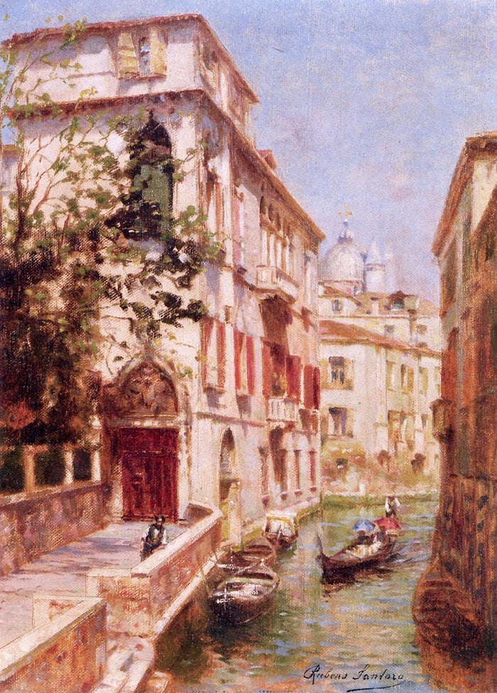 View of a Gondola on a Canal, Venice by Rubens Santoro,A3(16x12