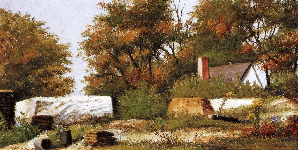 Autumn Scene in the Woods of North Carolina with House and Stacks of Wood, vintage artwork by William Aiken Walker, 12x8" (A4) Poster