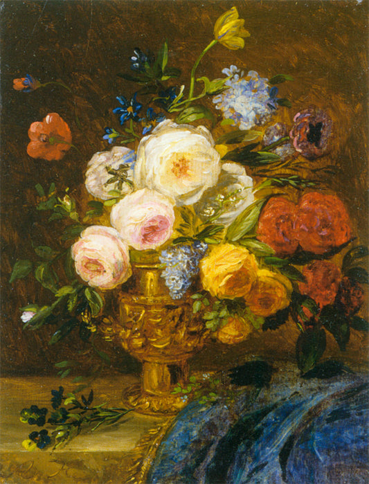 A still life with flowers in a golden vase, vintage artwork by Adriana Johanna Haanen, A3 (16x12") Poster Print
