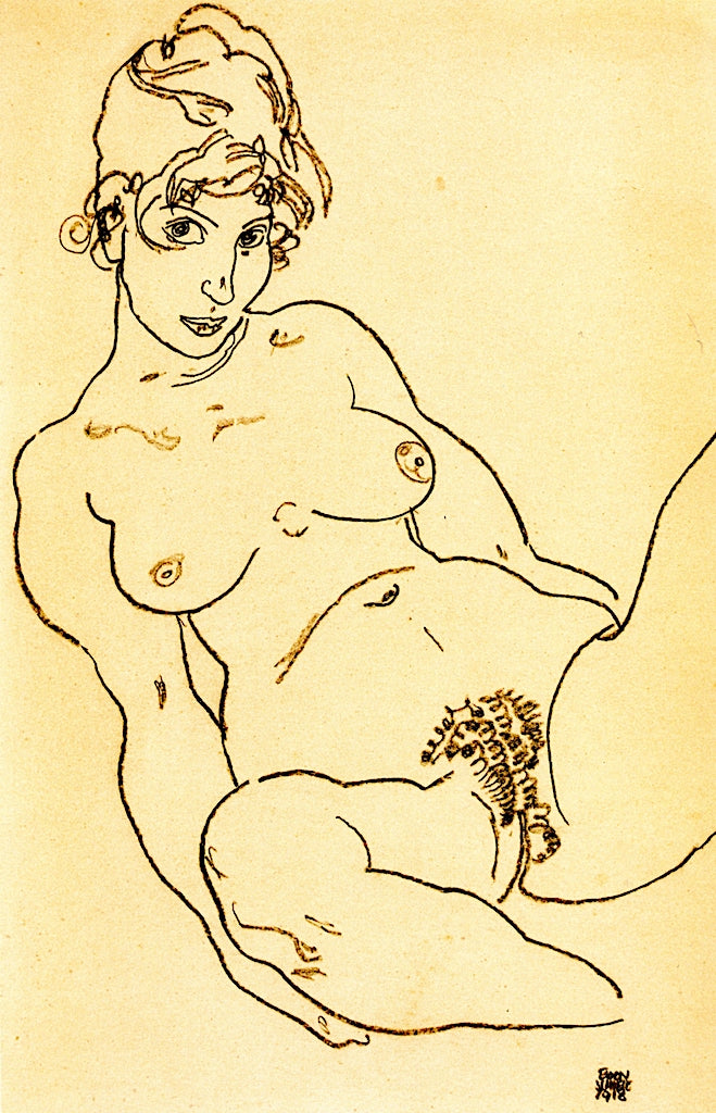 Female Nude with Legs Spread, vintage artwork by Egon Schiele, 12x8" (A4) Poster