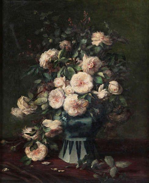 Still Life with Roses in a Vase, vintage artwork by Desire de Keghel, 12x8" (A4) Poster