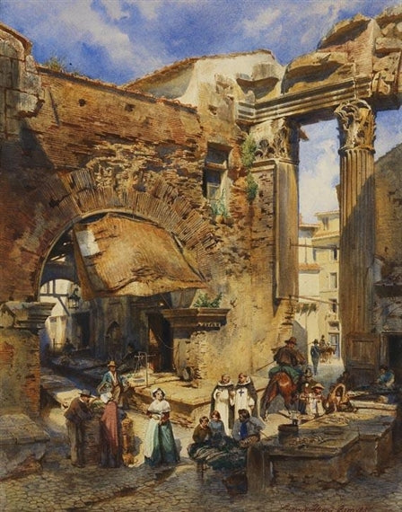 The Fish Market at Sant’ Angelo, Rome, vintage artwork by Ludwig Johann Passini, 12x8" (A4) Poster