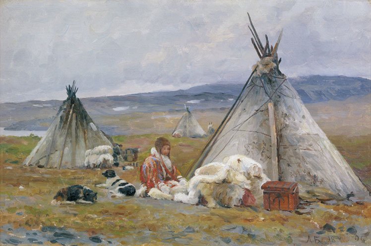 Nenets Camp on Novaya Zemlya, vintage artwork by Alexander Borisov, 12x8" (A4) Poster