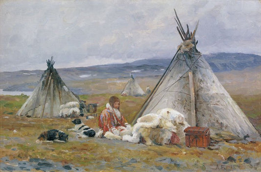 Nenets Camp on Novaya Zemlya, vintage artwork by Alexander Borisov, 12x8" (A4) Poster