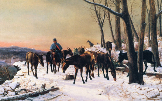 Army Mules Crossing the Mountains, vintage artwork by Newbold Hough Trotter, 12x8" (A4) Poster