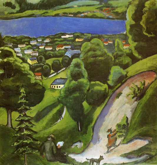 Tegernsee Landscape with Man Reading and Dog by August Macke,16x12(A3) Poster
