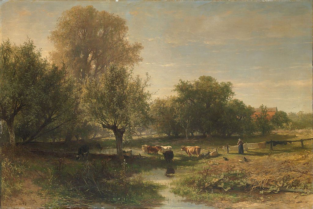 Oosterbeek (Gelderland Province) Landscape with Cattle, vintage artwork by Willem Roelofs, 12x8" (A4) Poster