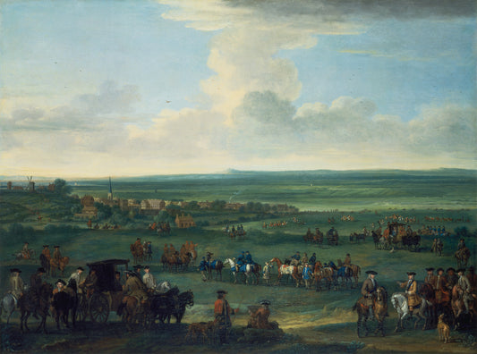 George I at Newmarket, 4 or 5 October, 1717, vintage artwork by John Wootton, 12x8" (A4) Poster