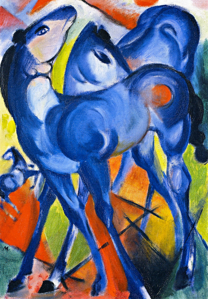 The Blue Foals, vintage artwork by Franz Marc, 12x8" (A4) Poster