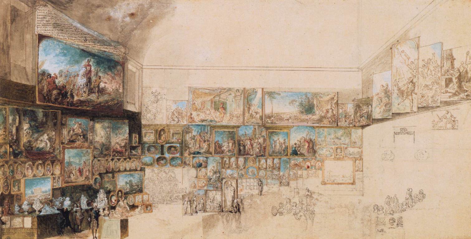 View of the Salon of 1765, vintage artwork by Gabriel-Jacques de Saint-Aubin, 12x8" (A4) Poster