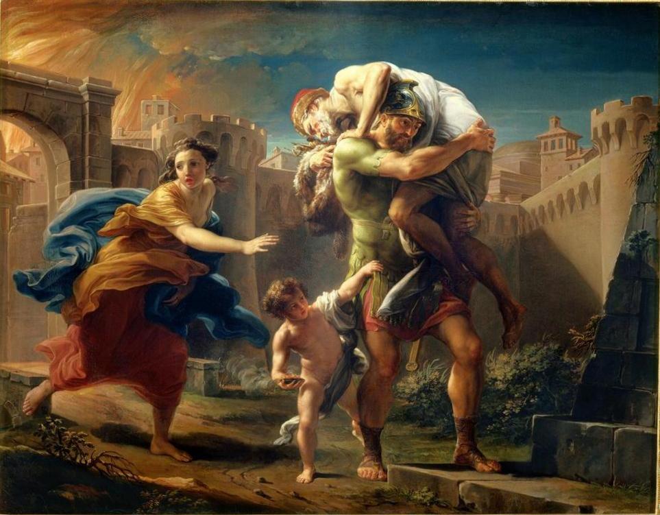 Aeneas Fleeing from Troy, vintage artwork by Pompeo Batoni, 12x8" (A4) Poster