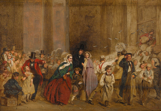 Sketch of The General Post Office, One Minute To Six, vintage artwork by George Elgar Hicks, 12x8" (A4) Poster