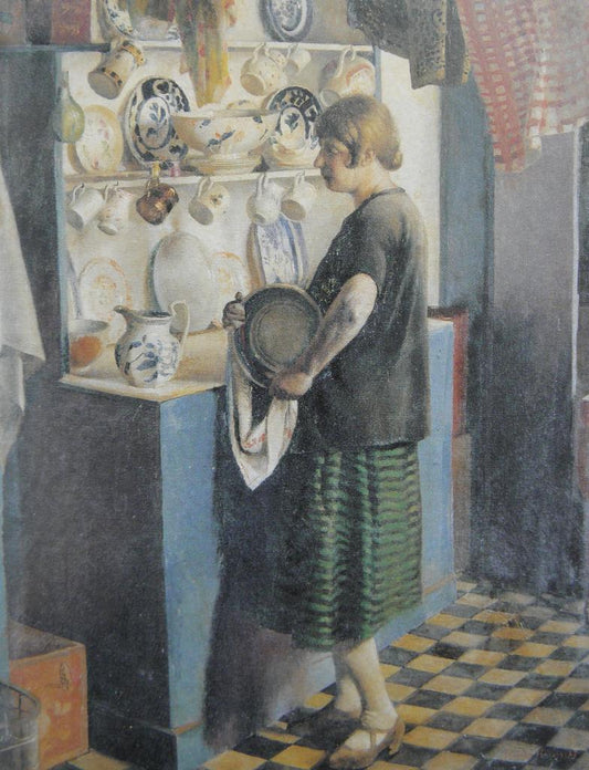 Gertrude in the Kitchen, vintage artwork by Harold Charles Francis Harvey, 12x8" (A4) Poster