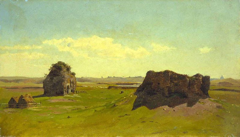 The Roman Campagna, View toward Rome, vintage artwork by William Stanley Haseltine, 12x8" (A4) Poster