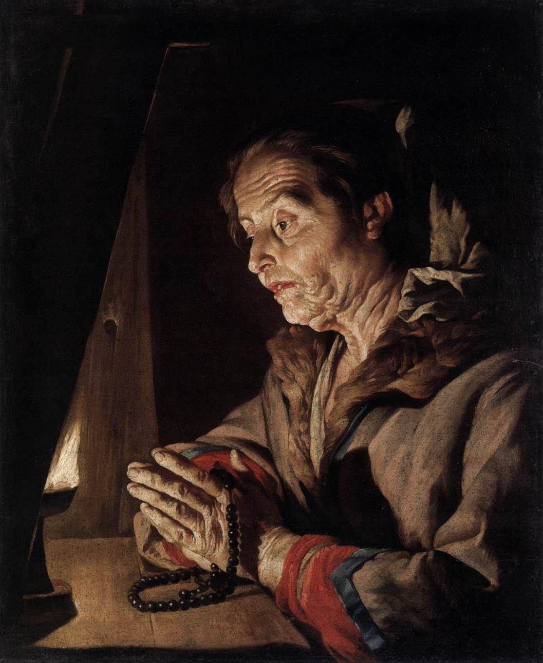 Old Woman Praying, vintage artwork by Matthias Stomer, 12x8" (A4) Poster