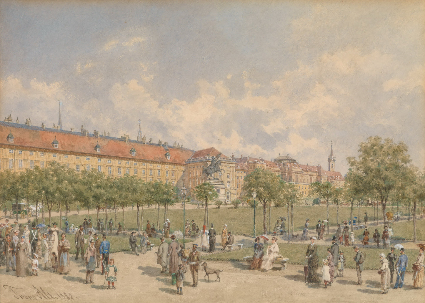 The Heldenplatz in Vienna overlooking the Leopoldine Wing of the Hofburg, vintage artwork by Franz von Alt, A3 (16x12") Poster Print