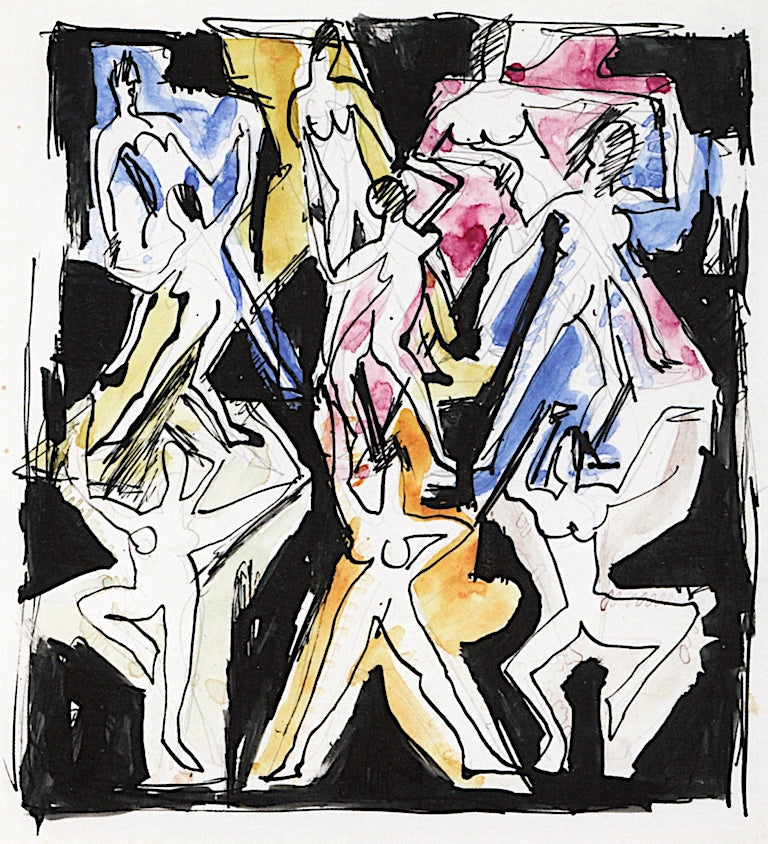 Dance Figuration (sketch for a mural), vintage artwork by Ernst Ludwig Kirchner, 12x8" (A4) Poster