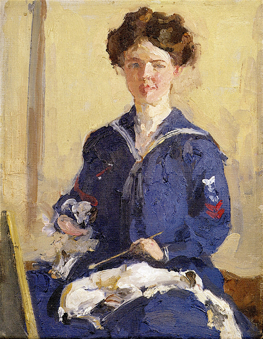 Self-Portrait in Navy Dress, vintage artwork by Lucy May Stanton, 12x8" (A4) Poster