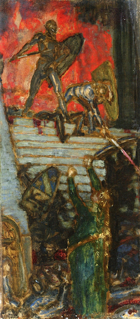 Der Nibelungen Not, vintage artwork by Franz von Stuck, 12x8" (A4) Poster