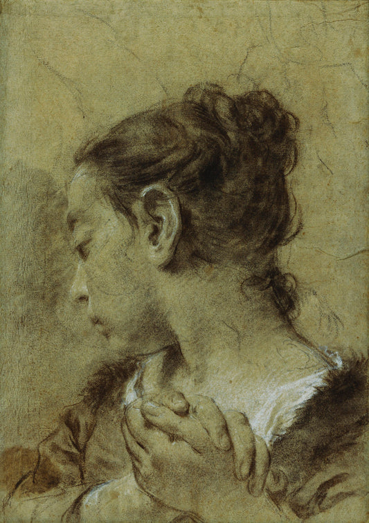 Girl in Contemplation, vintage artwork by Giovanni Battista Piazzetta, 12x8" (A4) Poster