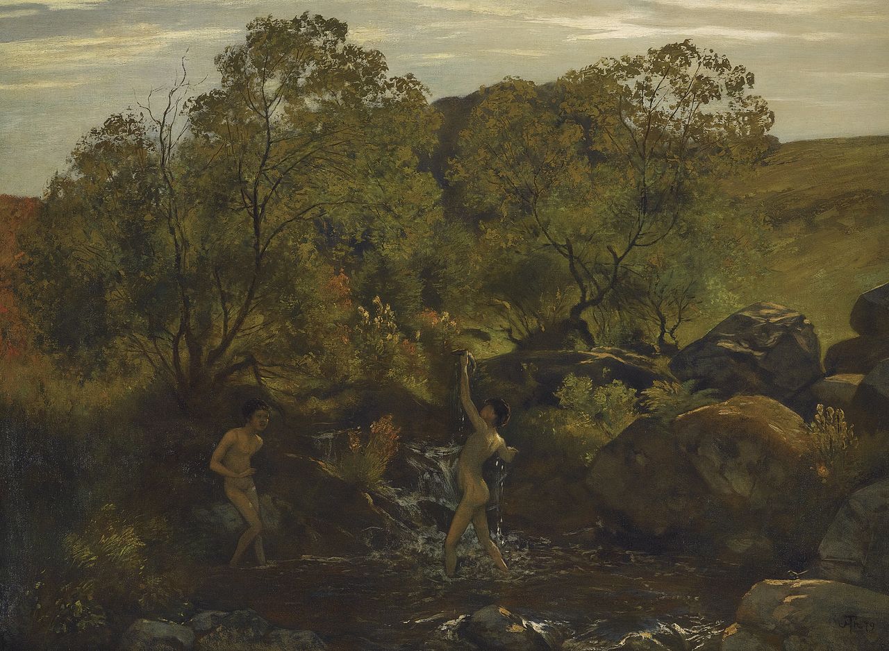 Bathing boys, vintage artwork by Hans Thoma, 12x8" (A4) Poster