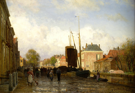 A Canal in The Hague, vintage artwork by Julius Jacobus van de Sande Bakhuyzen, 12x8" (A4) Poster