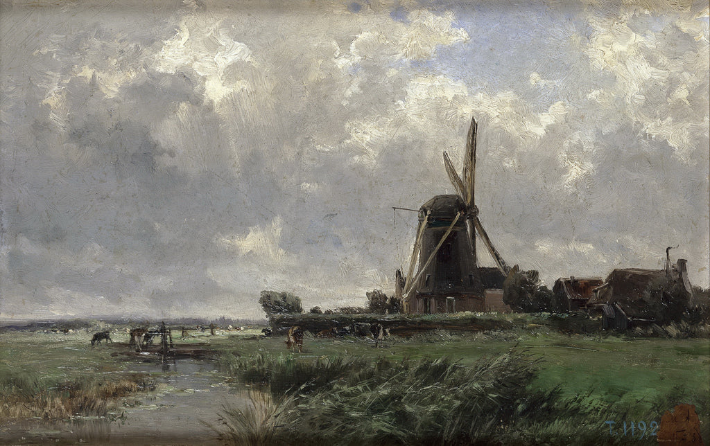 Dutch Mill, vintage artwork by Carlos de Haes, 12x8" (A4) Poster
