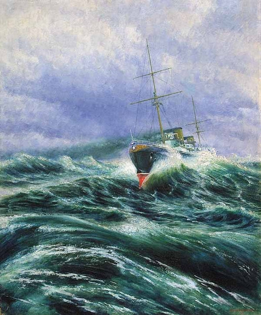 Stormy seas, vintage artwork by Knut Ekwall, 12x8" (A4) Poster